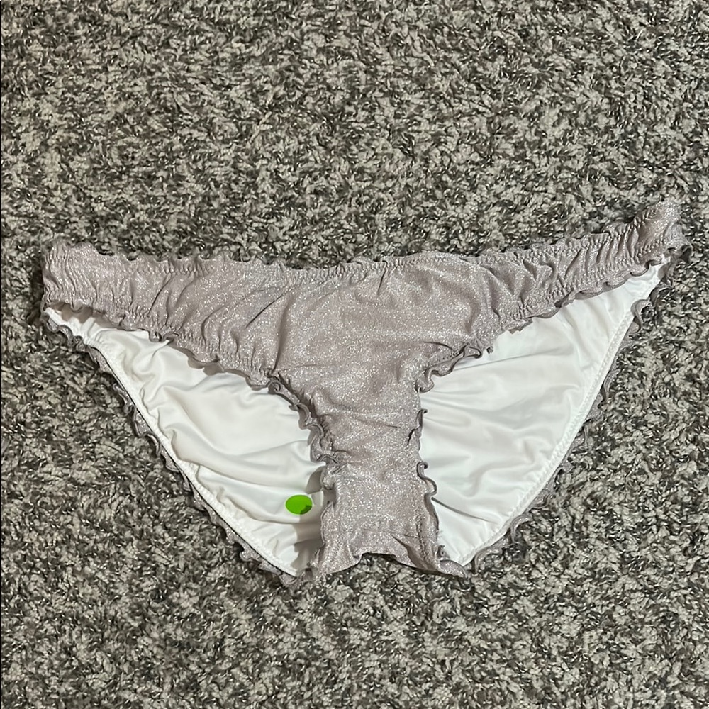 Victoria Secret Shimmering Silver Swim Bikini Bottom Size Large Sharpie New
